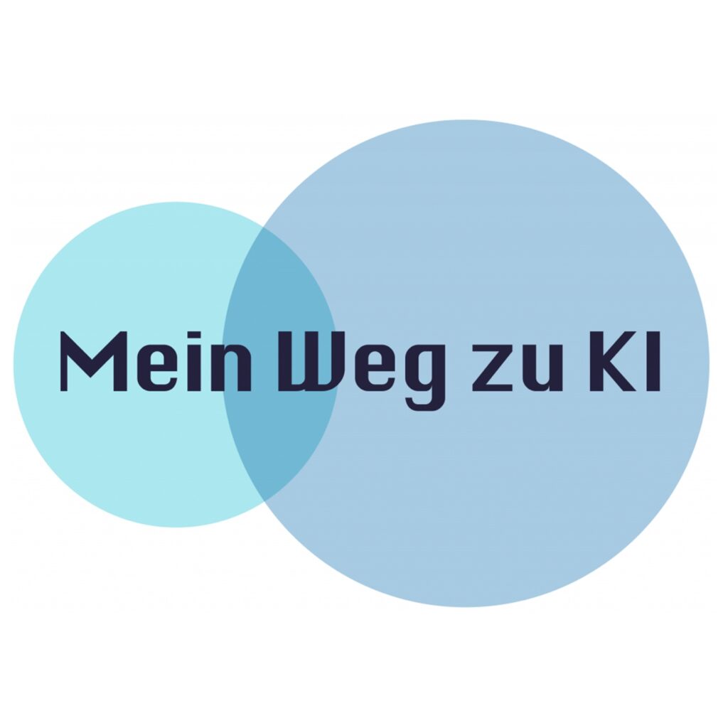 Schwarze Schrift in zwei blauen Kreisen: Mein Weg zu KI