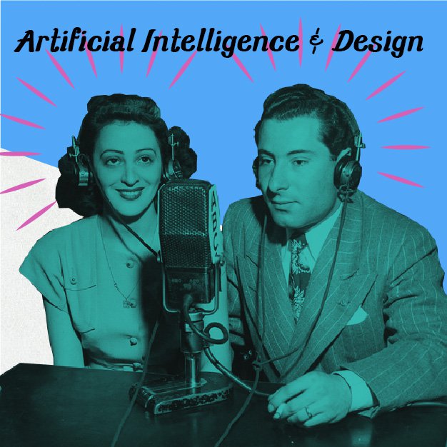 Podcastvorschaubild für Hamburg hOERt ein HOOU und dem Text Artifical Intelligence and Design und zwei Personen die mit Kopfhörern vor einem antiquierten Mikrofon sitzen