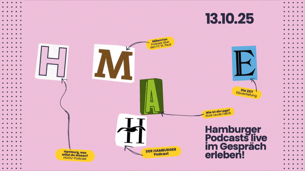 Animierte Veranstaltungsgrafik mit rosa Hintergrund
